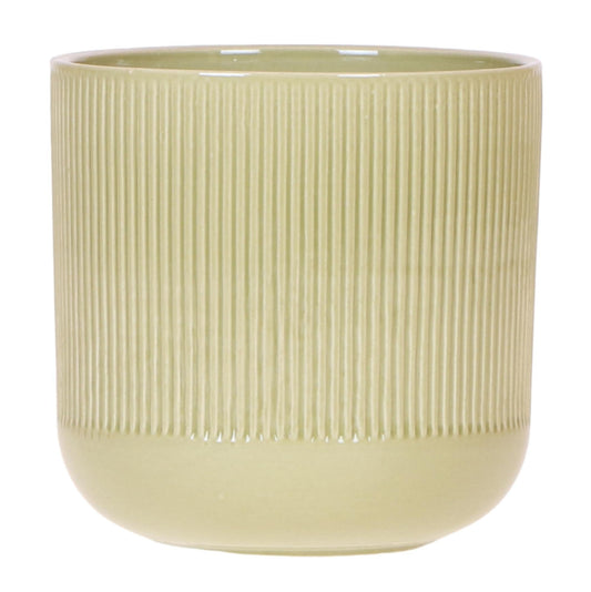 Flare Dekotopf Green – Ø12cm – Grüner Blumentopf mit Rillenstruktur – Retro-Design im Stil der Bold Seventies – Für Innenräume & stilvolle Pflanzenpräsentation 