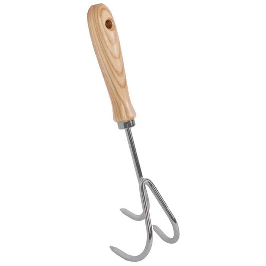 Gartenhacke – Blumenhacke – Handjäter 3 Zähne – Verzinkter Stahl – Eschenholzgriff – Handschaber für Töpfe & Kübel 