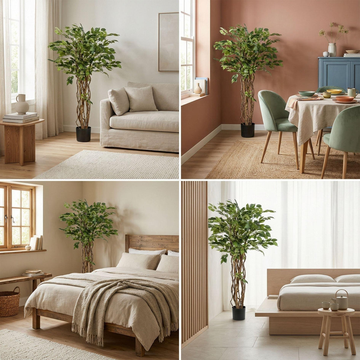 Ficus Liana Kunstbaum – 140cm – Hochwertige künstliche Pflanze mit realistischer Blattstruktur – Pflegefreier Deko Baum für Wohnzimmer Büro & Empfangsbereich - Oasis of Life