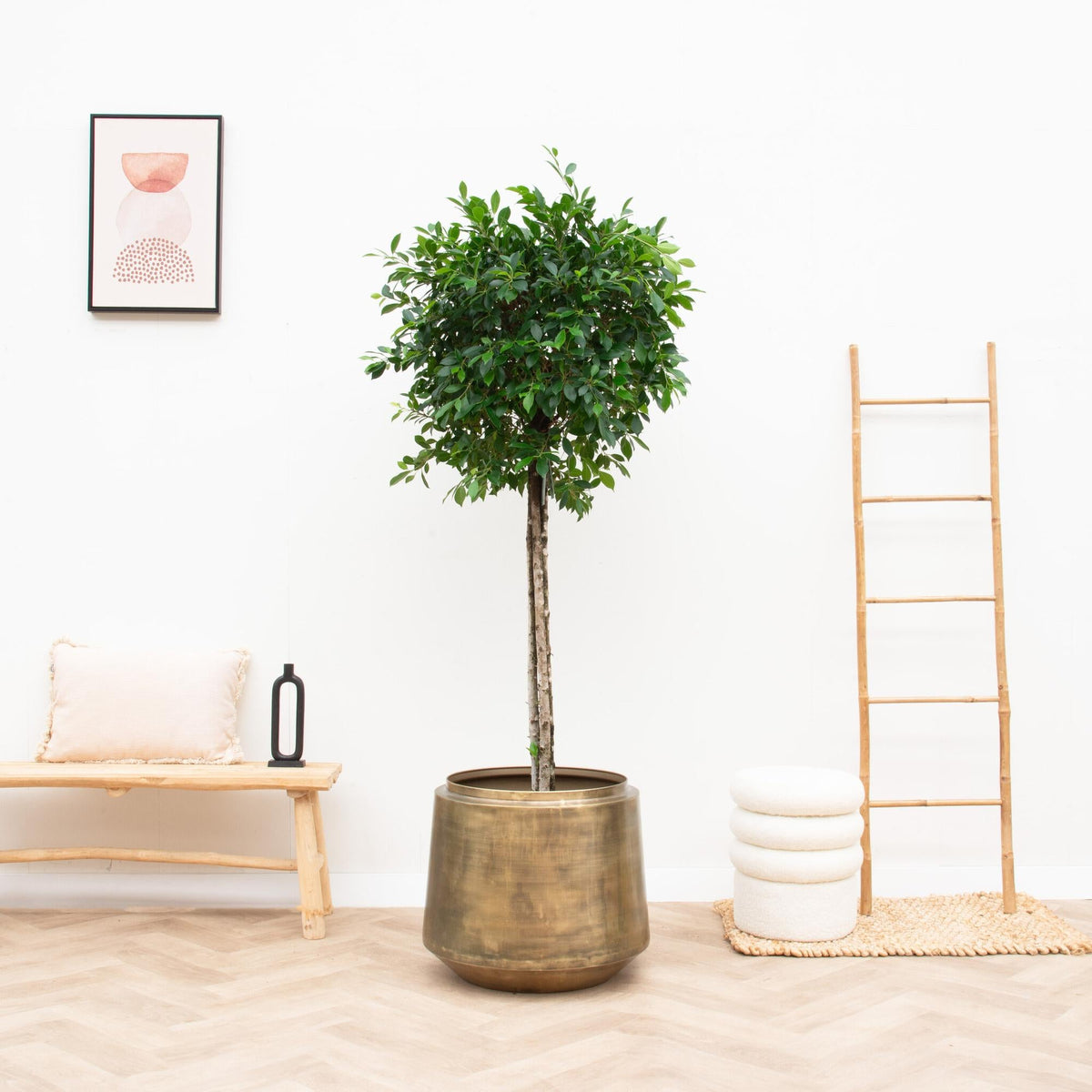 Pflanztopf Indigo – Vintage Gold – Ø46 cm x H41 cm – Dekorativer Metalltopf mit Antik-Finish – Indoor-Blumentopf mit Wasserablauf – Luxuriöser Übertopf für Wohnzimmer & Büro 