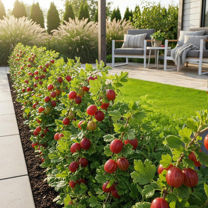 Rote Stachelbeere Ribes uva-crispa Hinnonmaki winterhart 3 Pflanzen Ø9cm Höhe30cm – Süß-saure rote Beeren für Garten Beet Balkon & Terrasse 