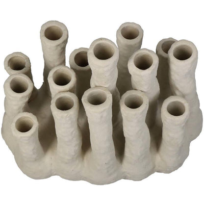 Blumenhalter XL Koralle – Ecru – Mehrfachvase aus Keramik – Dekorativer Blumenhalter für Trockenblumen & Arrangements – Maße 27×16×24 cm 