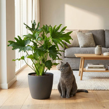 Green boutiQ - Zimmerpflanze - Philodendron - Philodendron Lickety Split - Grün - Pflegeleicht - 1 Pflanze - mit Topf Grau - Topf 19cm - Höhe 70cm 