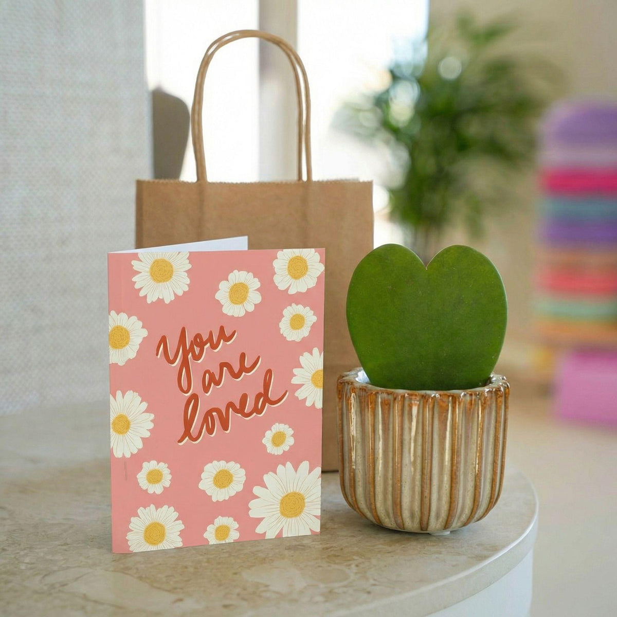 Cadeauset - Love Set - Hartjesplant, pot, wenskaart & geschenktasje 