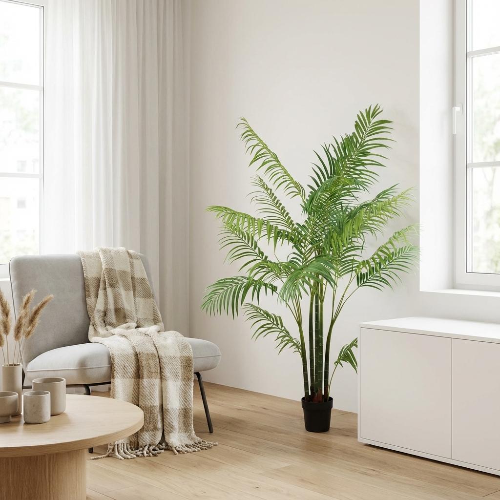 Areca Palme Kunstpflanze 190cm – Große Goldfruchtpalme Deko Pflanze – Pflegefreie Kunstpalme für Wohnzimmer Büro & Empfangsbereich - Oasis of Life