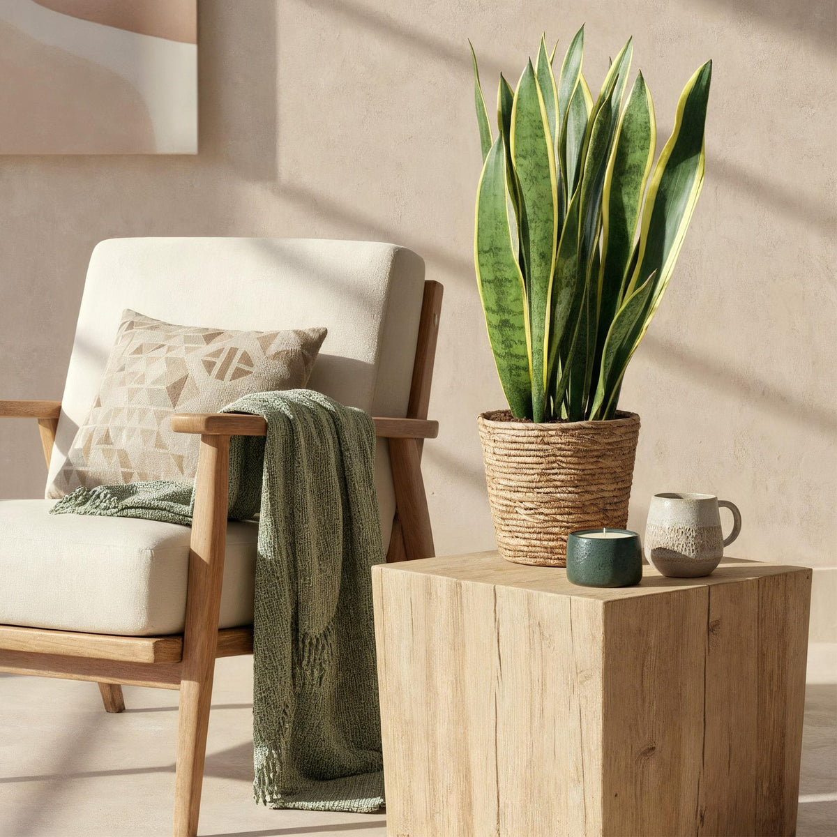 Green boutiQ - Zimmerpflanzen - Sansevieria Laurentii - Schwiegermutterzunge - Wenig Pflege - Grün - Gelb - 1 Pflanze - Topf 21cm - Höhe 70-80cm 