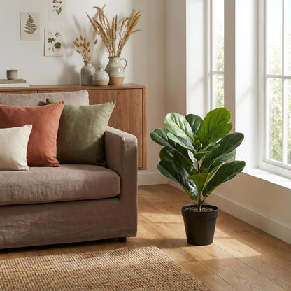 Ficus lyrata Kunstpflanze 40cm – Kompakte Geigenfeige Deko Pflanze – Pflegefreie Zimmerpflanze für Fensterbank Büro & Regal - Oasis of Life