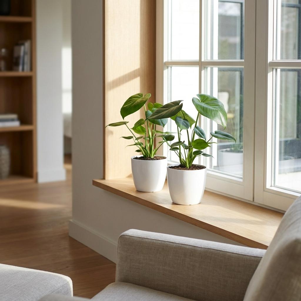 Fensterblatt – Monstera deliciosa – Topf Ø12cm – Höhe 30cm – mit weißem Dekotopf – Dekorative Zimmerpflanze – Ansicht 3