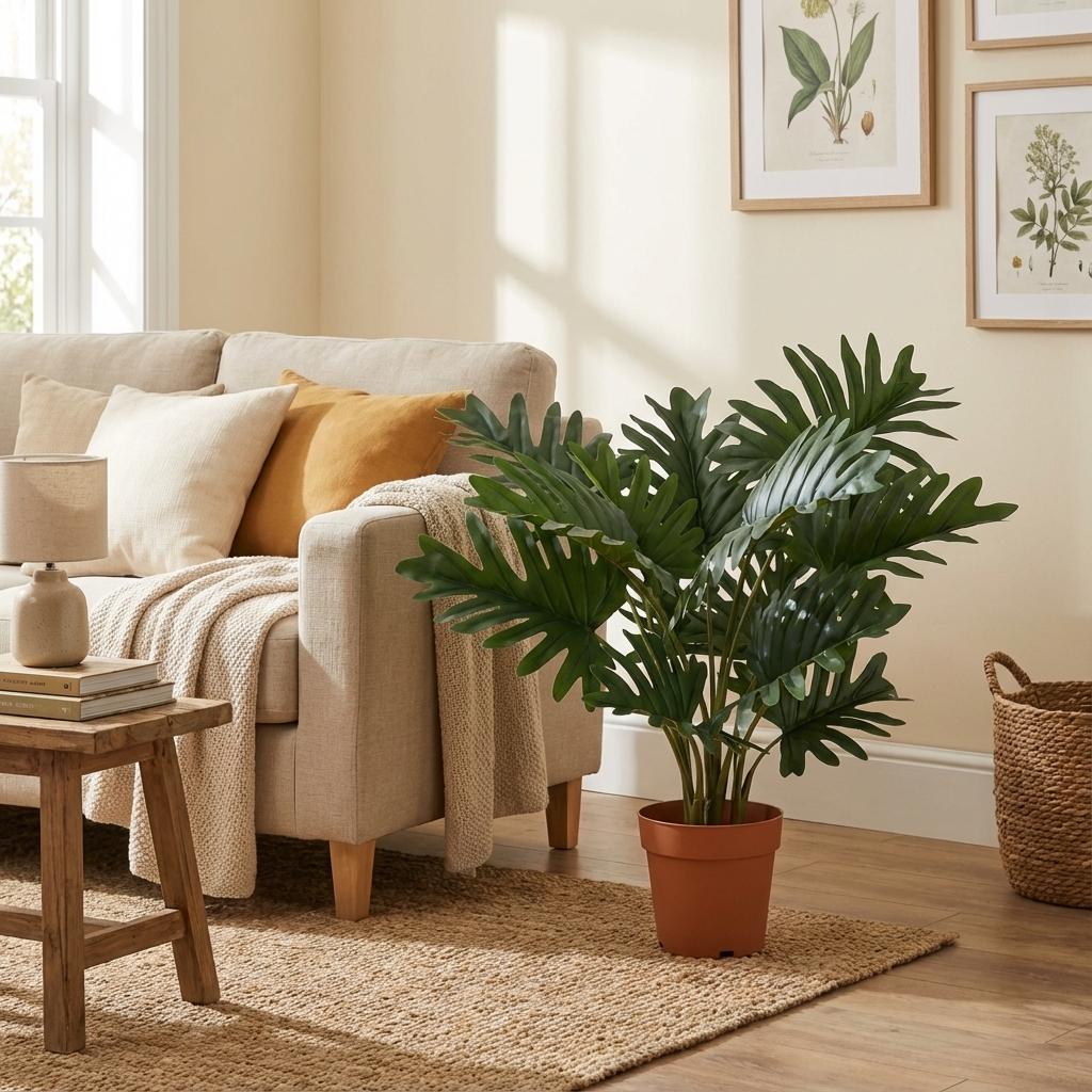 Philodendron Selloum Kunstpflanze 70cm – Große Blätter Deko Pflanze – Pflegefreie Zimmerpflanze für Wohnzimmer Büro & Regal - Oasis of Life