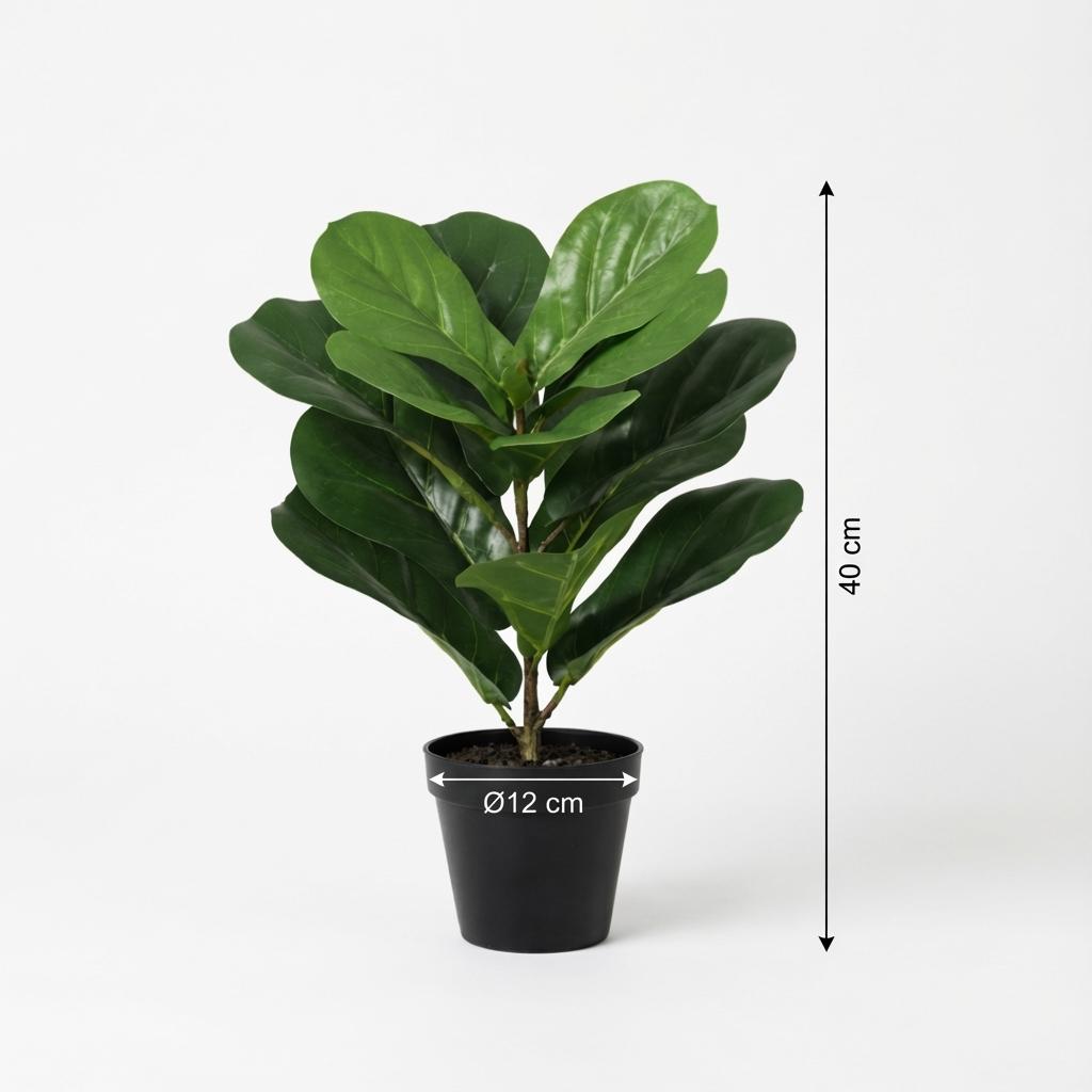 Ficus lyrata Kunstpflanze 40cm – Kompakte Geigenfeige Deko Pflanze – Pflegefreie Zimmerpflanze für Fensterbank Büro & Regal - Oasis of Life