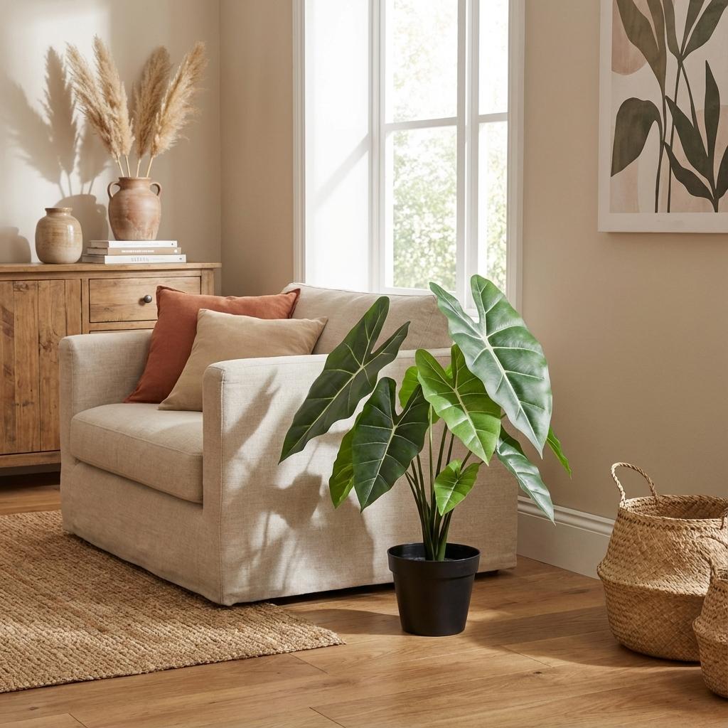 Alocasia Polly Kunstpflanze 40cm – Dekorative Elefantenohr Deko Pflanze – Pflegefreie Zimmerpflanze für Wohnzimmer Büro & Fensterbank - Oasis of Life