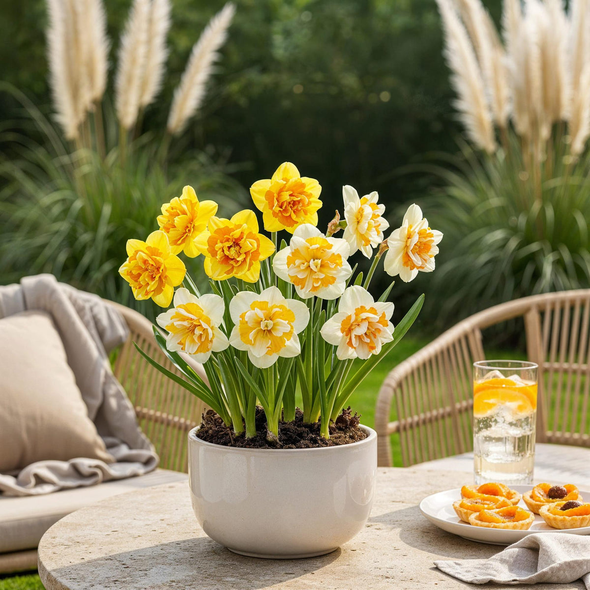 GreenboutiQ - Blumenzwiebeln - Narcis Double Mix - Farben Gelb und Weiß - 10 Stück - Zwiebelgröße 12/14 - XXL Pack 