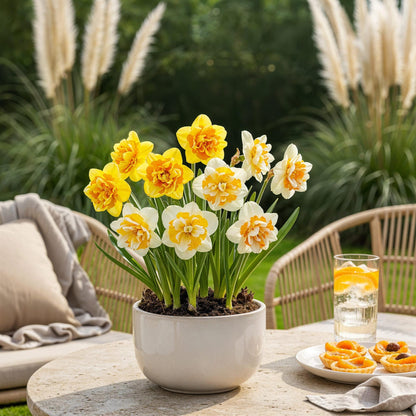 GreenboutiQ - Blumenzwiebeln - Narcis Double Mix - Farben Gelb und Weiß - 10 Stück - Zwiebelgröße 12/14 - XXL Pack 