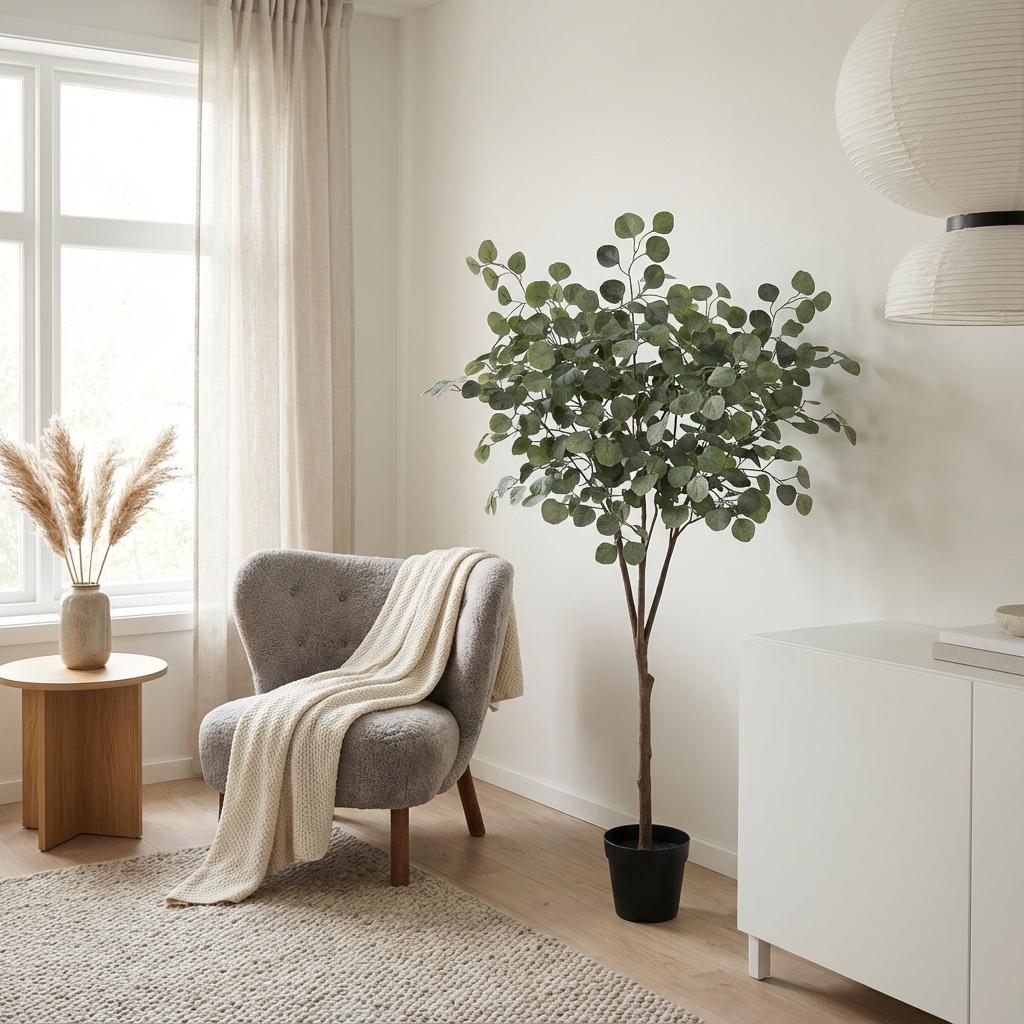 Eukalyptus Baum Kunstpflanze 150cm – Realistische Eucalyptus Deko Pflanze – Pflegefreie Zimmerpflanze für Wohnzimmer Büro & Empfangsbereich - Oasis of Life