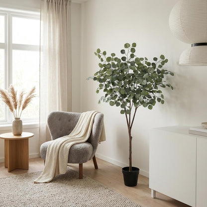 Eukalyptus Baum Kunstpflanze 150cm – Realistische Eucalyptus Deko Pflanze – Pflegefreie Zimmerpflanze für Wohnzimmer Büro & Empfangsbereich - Oasis of Life