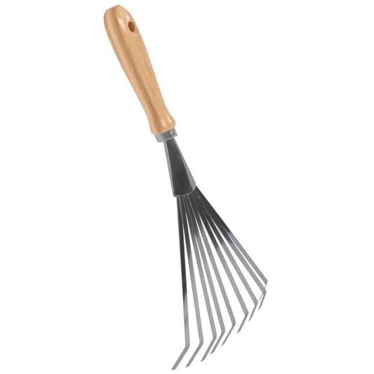 Blumenrechen – Handrechen – Gartenrechen – 9 Zinken – Verzinkter Stahl – Stiel aus Eschenholz – Kompakt & robust 