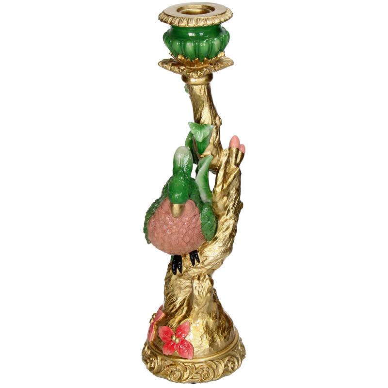 Kerzenständer Bunter Vogel 33,5 cm – Polyresin-Kerzenhalter Grün – Verspieltes Wohnaccessoire & dekorativer Vogel-Kerzenleuchter 