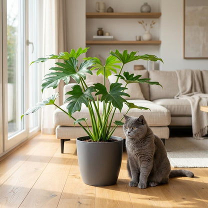 Green boutiQ - Zimmerpflanze - Philodendron Lacerum - Grün - Pflegeleicht - 1 Pflanze - Inklusive grauem Topf - Topf Ø 19cm - Höhe 65cm 