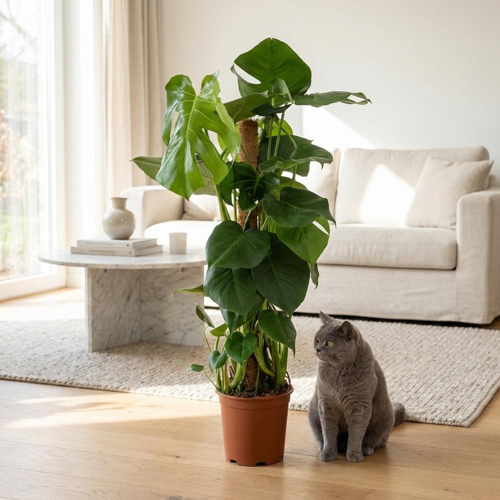 Green boutiQ - Zimmerpflanze - Fensterblatt - Monstera Deliciosa Moosstab - Grün - Pflegeleicht - 1 Pflanze - Topf 19cm - Höhe 90cm 