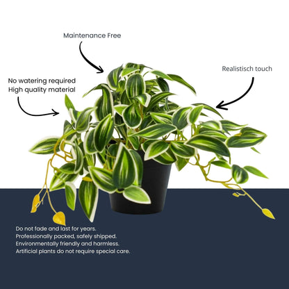 Tradescantia Grün/Weiß im Topf - 19 cm - Kunstpflanze 