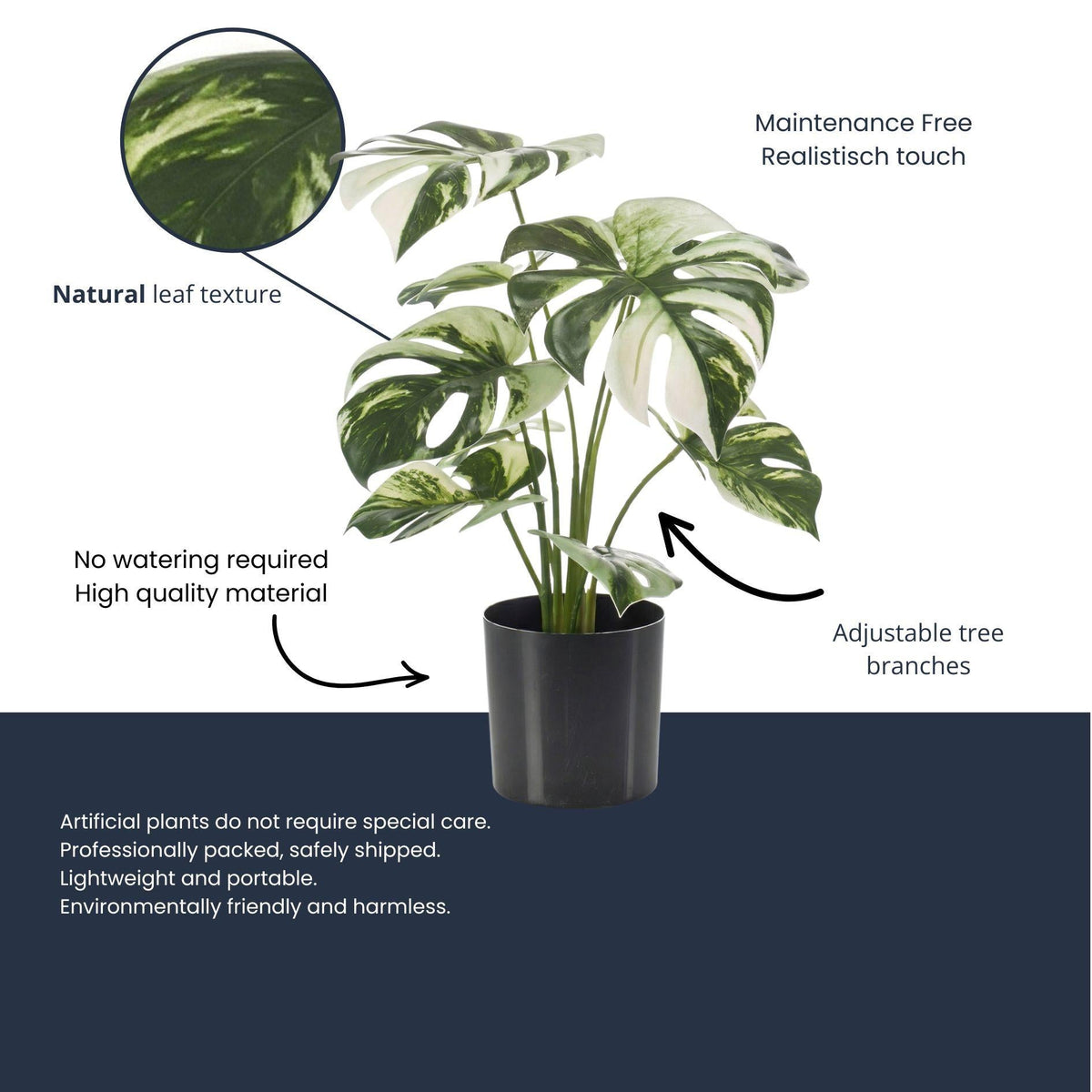 Monstera Kunstpflanze Busch im Topf 40cm – Dekorative Fensterblatt Kunstpflanze – Pflegefreie Zimmerpflanze für Wohnzimmer Büro & Fensterbank - Oasis of Life