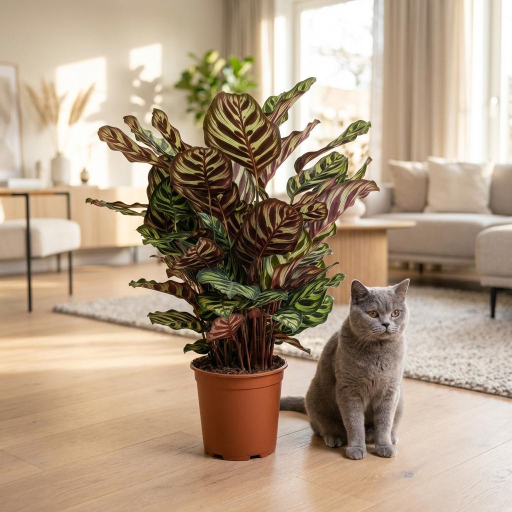 Green boutiQ - Zimmerpflanze - Pfauen-Korbmarante - Calathea Makoyana - Grün - Pflegeleicht - 1 Pflanze - Topf 19cm - Höhe 70cm 