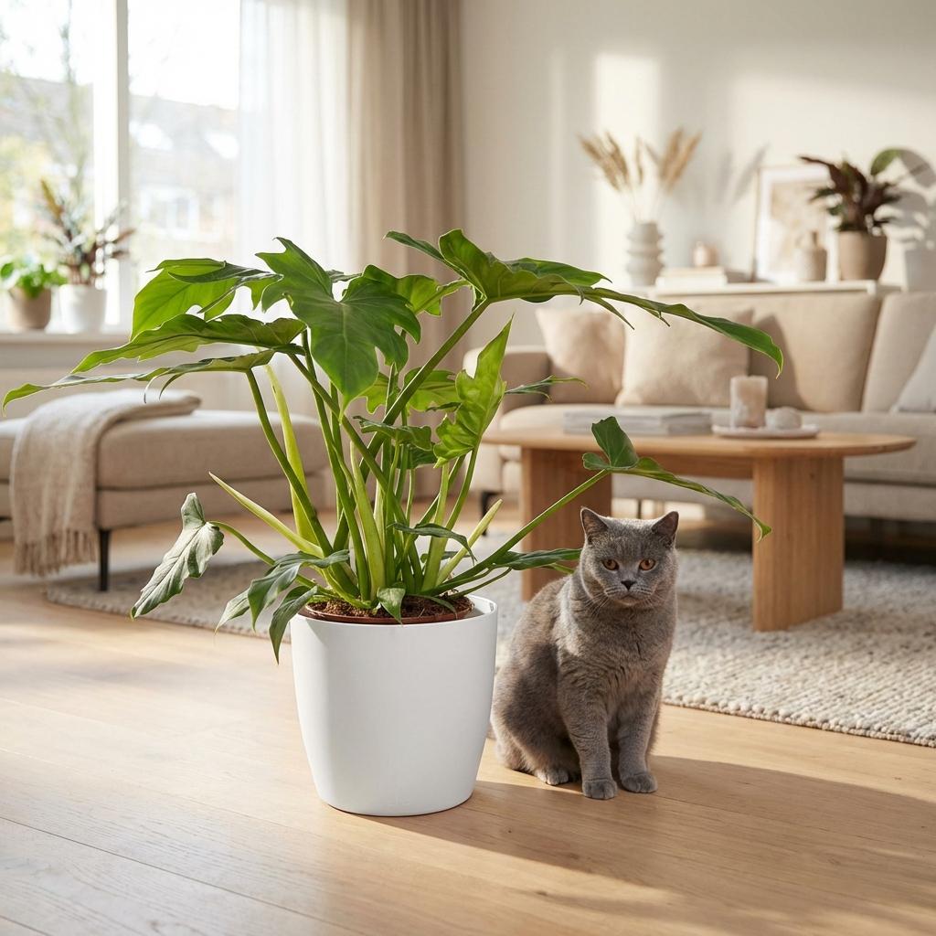 Green boutiQ - Zimmerpflanze - Philodendron - Philodendron Lacerum - Grün - Pflegeleicht - 1 Pflanze - mit weißem Übertopf - Topf 19cm - Höhe 65cm 