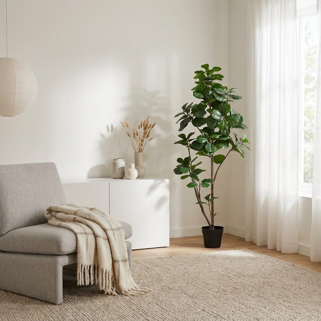 Ficus lyrata Kunstpflanze 150cm – Große Geigenfeige Deko Pflanze – Pflegefreie Zimmerpflanze für Wohnzimmer Büro & Empfangsbereich - Oasis of Life