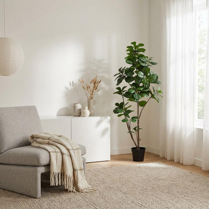 Ficus lyrata Kunstpflanze 150cm – Große Geigenfeige Deko Pflanze – Pflegefreie Zimmerpflanze für Wohnzimmer Büro & Empfangsbereich - Oasis of Life