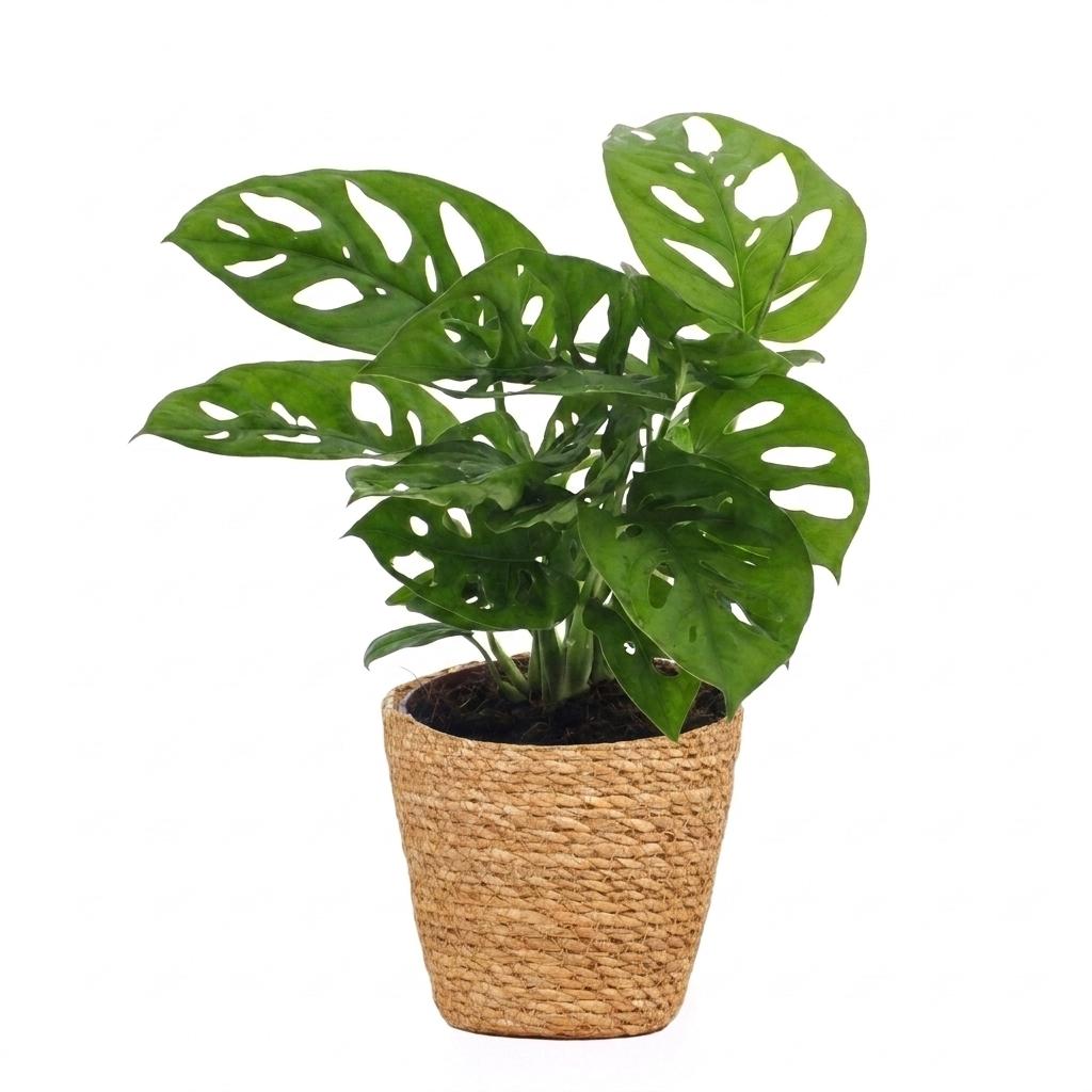 Fensterblatt 'Monkey Mask' – Monstera adansonii – Topf Ø12cm – Höhe 25cm – mit Korb – Dekorative Zimmerpflanze – Ansicht 2