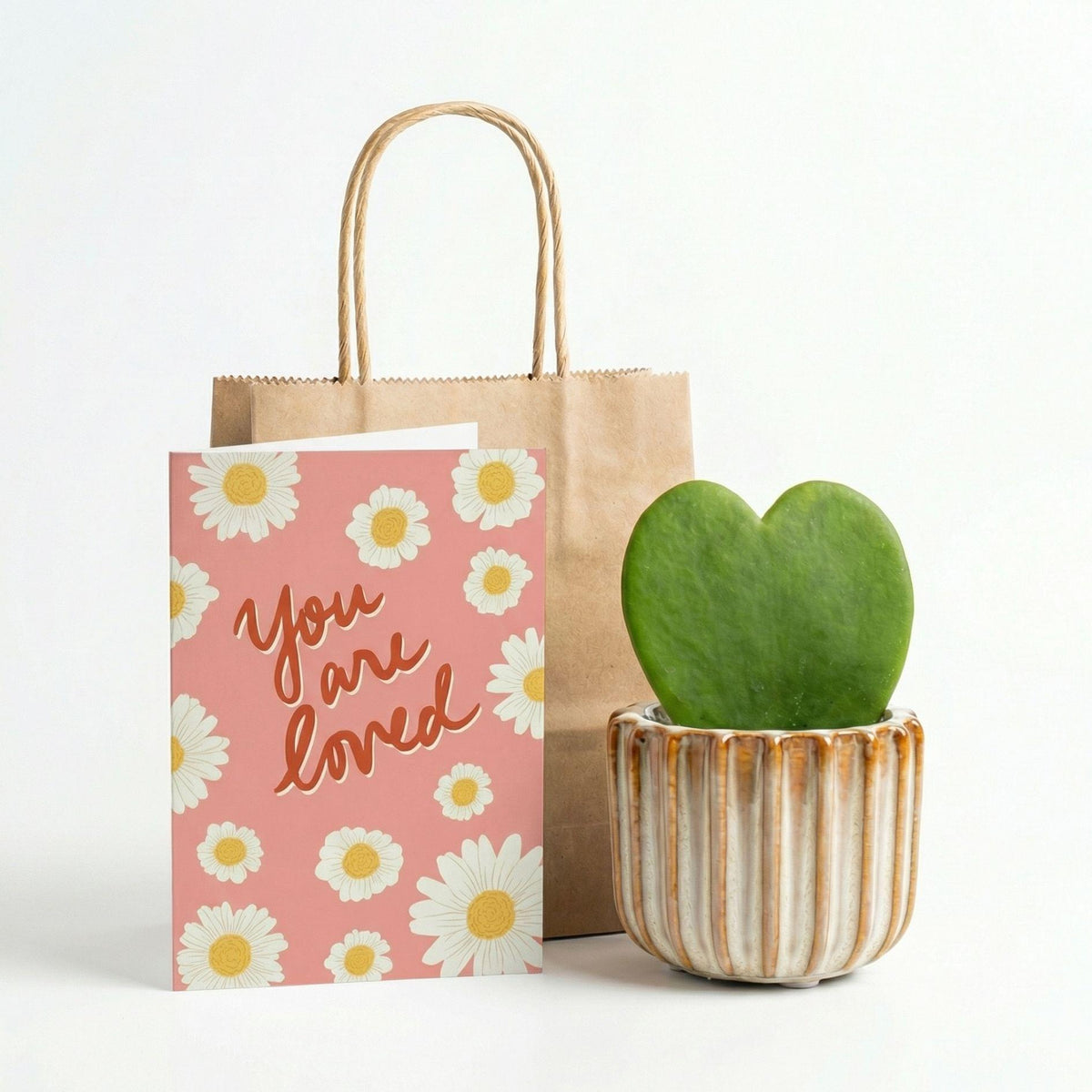Cadeauset - Love Set - Hartjesplant, pot, wenskaart & geschenktasje 