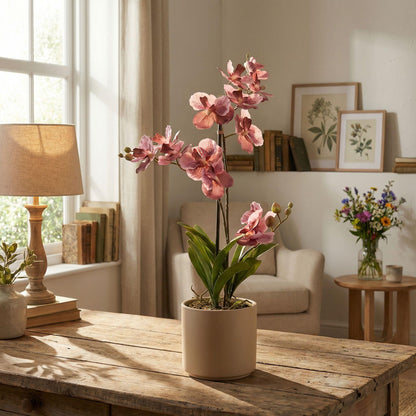 Orchidee Vanda Kunstpflanze – ca.60cm – Altrosa – Künstliche Orchidee im Topf – Pflegefreie Deko Pflanze für Wohnzimmer Büro & Empfangsbereich - Oasis of Life
