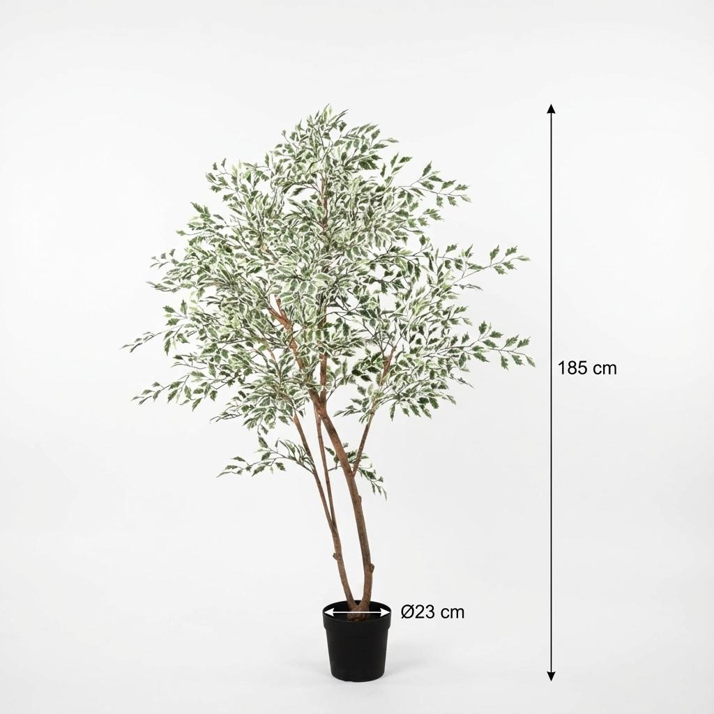 Ficus Benjamina Variegata Kunstpflanze 185cm – Große Buntlaub Birkenfeige Deko Pflanze – Pflegefreie Zimmerpflanze für Wohnzimmer Büro & Empfangsbereich - Oasis of Life