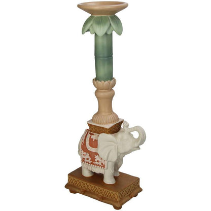 Kerzenständer Elefant Rosa/Grün – Polyresin – 34,5cm – Exotische Deko für Tisch, Sideboard & Fensterbank 
