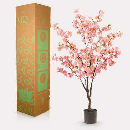 Kunstpflanze Prunus – Kirschblüte Rosa – 135 cm – Dekorative blühende Zimmerpflanze ohne Pflege 