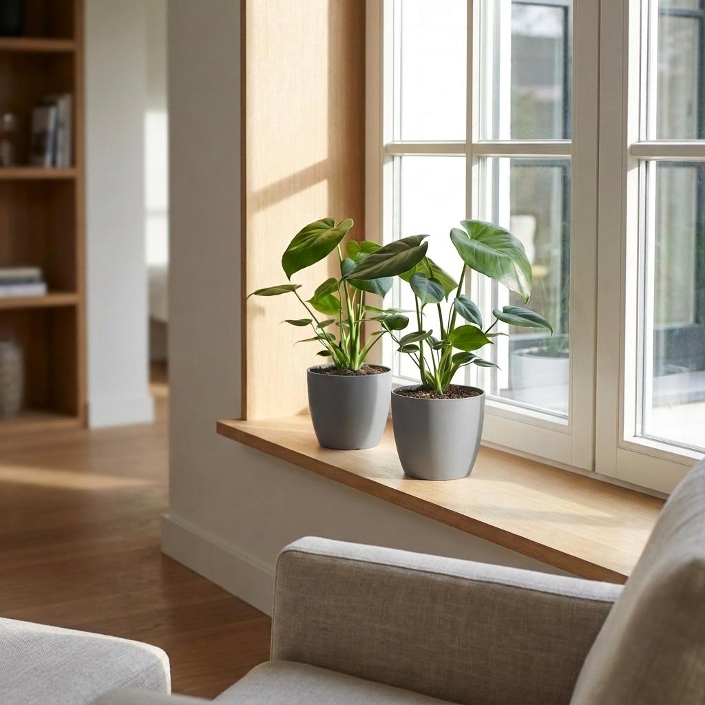 Fensterblatt – Monstera deliciosa – Topf Ø12cm – Höhe 30cm – mit grauem Dekotopf – Dekorative Zimmerpflanze – Ansicht 3