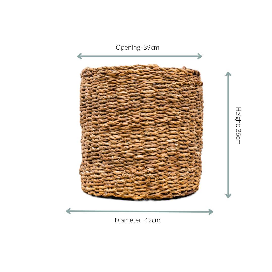 Dekokorb Ido – Ø42 cm x H36 cm – Großer Seegraskorb – Natur-Aufbewahrungskorb für Pflanzen, Wäsche & Deko – Boho-Stil – Handgeflochten 
