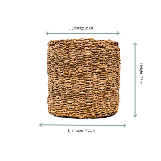 Dekokorb Ido – Ø42 cm x H36 cm – Großer Seegraskorb – Natur-Aufbewahrungskorb für Pflanzen, Wäsche & Deko – Boho-Stil – Handgeflochten 
