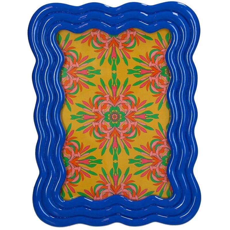 Fotorahmen Gebogenes Polyresin Blau – Moderner, geschwungener Bilderrahmen – Stilvolle Dekoration für Sideboard, Nachttisch & Regal – Zeitloses Wohnaccessoire 