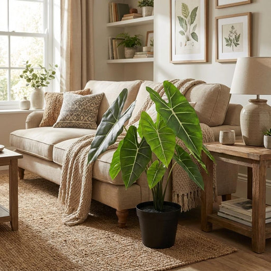 Alocasia Polly Kunstpflanze 40cm – Dekorative Elefantenohr Deko Pflanze – Pflegefreie Zimmerpflanze für Wohnzimmer Büro & Fensterbank - Oasis of Life