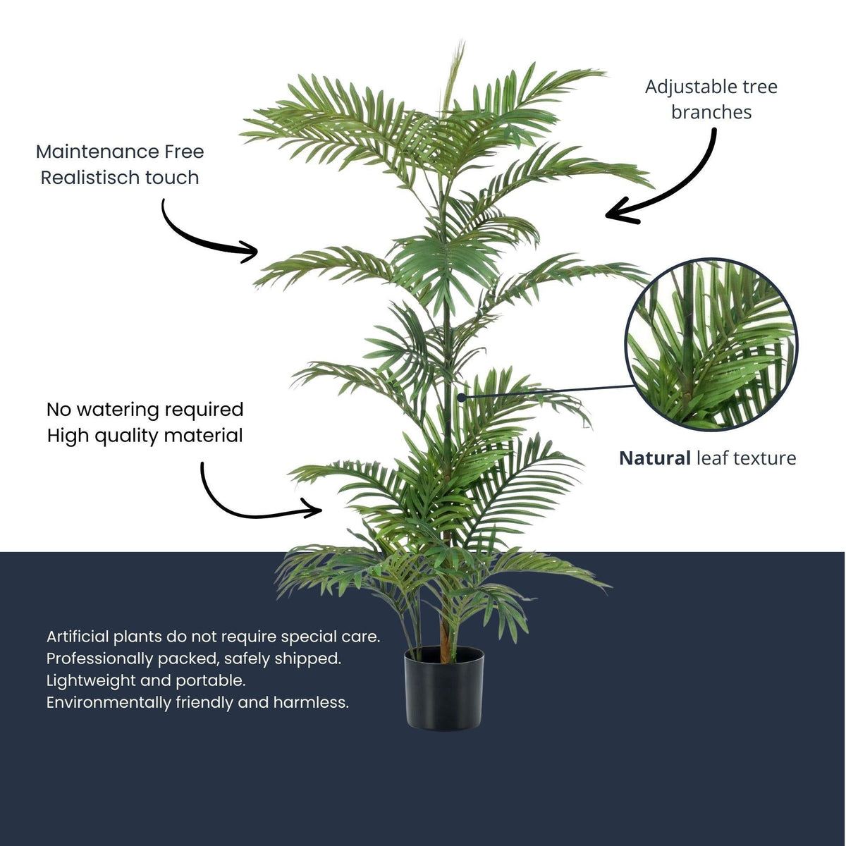 Palm Phoenix Kunstpflanze – ca.120cm – Realistische künstliche Palme – Pflegefreie Dekopflanze für Wohnzimmer Büro Gastronomie & Empfangsbereiche - Oasis of Life