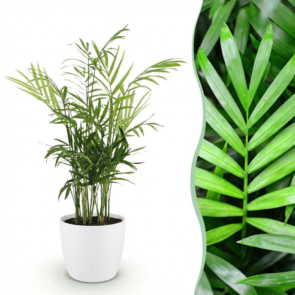 Green boutiQ - Zimmerpflanze - Chamaedorea elegans - Goldpalme - Haustierfreundliche Pflanze - Grün - 1 Pflanze - mit Potter Weiß - Topf 12cm - Höhe 15cm 