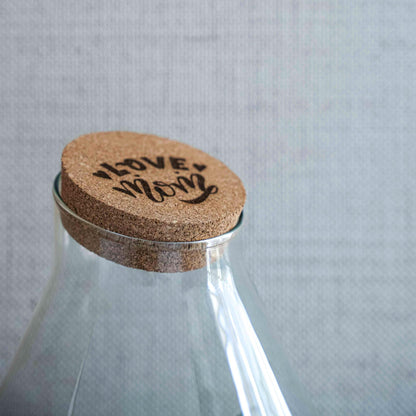 'LOVE MOM' terrarium Drop XL + gravierter Kork - Flaschengarten DIY Set – Ø 24 cm ↑ 37 cm -  Muttertag 