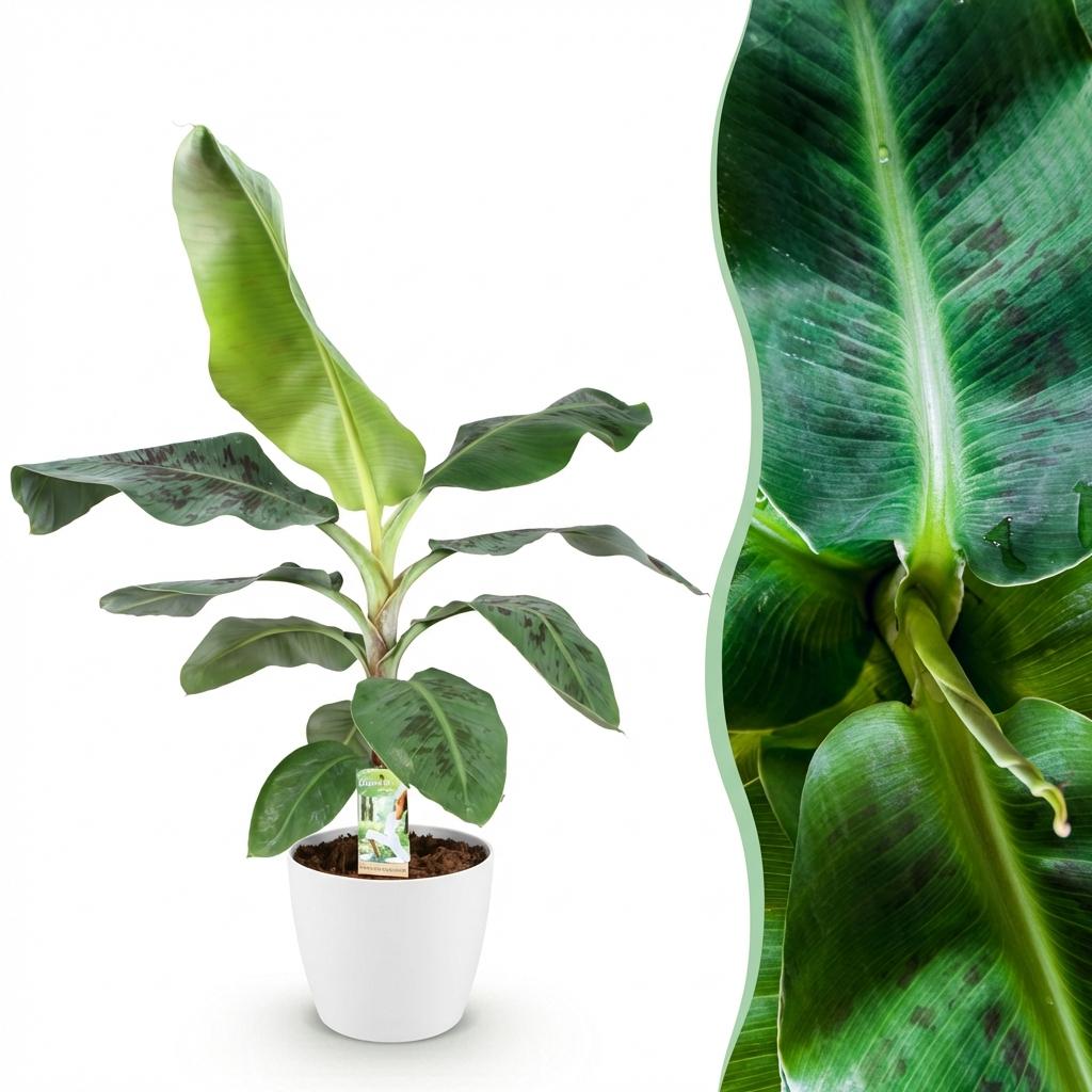 Green boutiQ - Zimmerpflanzen - Musa acuminata Dwarf Cavendisch - Bananenpflanze - Wenig Pflege - Grün - 1 Pflanze - mit Potter Weiß - Topf 21cm - Höhe 70-75cm 