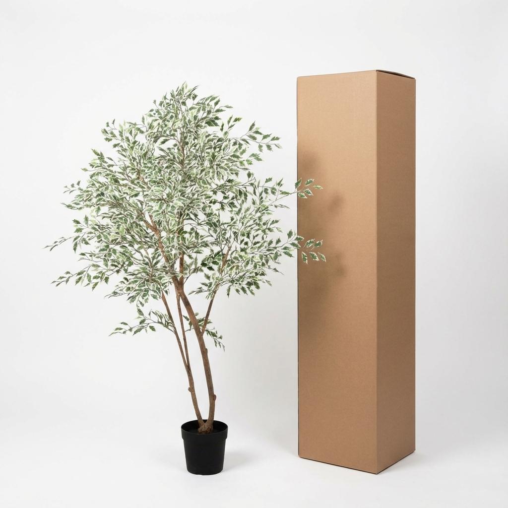 Ficus Benjamina Variegata Kunstpflanze 185cm – Große Buntlaub Birkenfeige Deko Pflanze – Pflegefreie Zimmerpflanze für Wohnzimmer Büro & Empfangsbereich - Oasis of Life