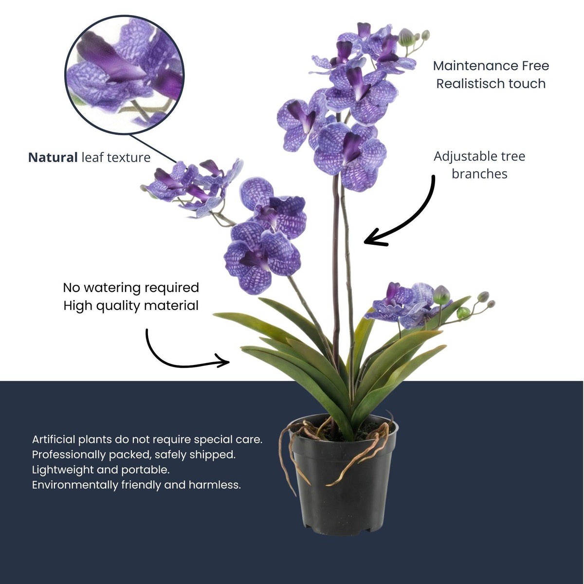 Orchidee Vanda Kunstpflanze – ca.60cm – Violett – Künstliche Orchidee im Topf – Pflegefreie Dekopflanze für Wohnzimmer Büro & Empfang - Oasis of Life