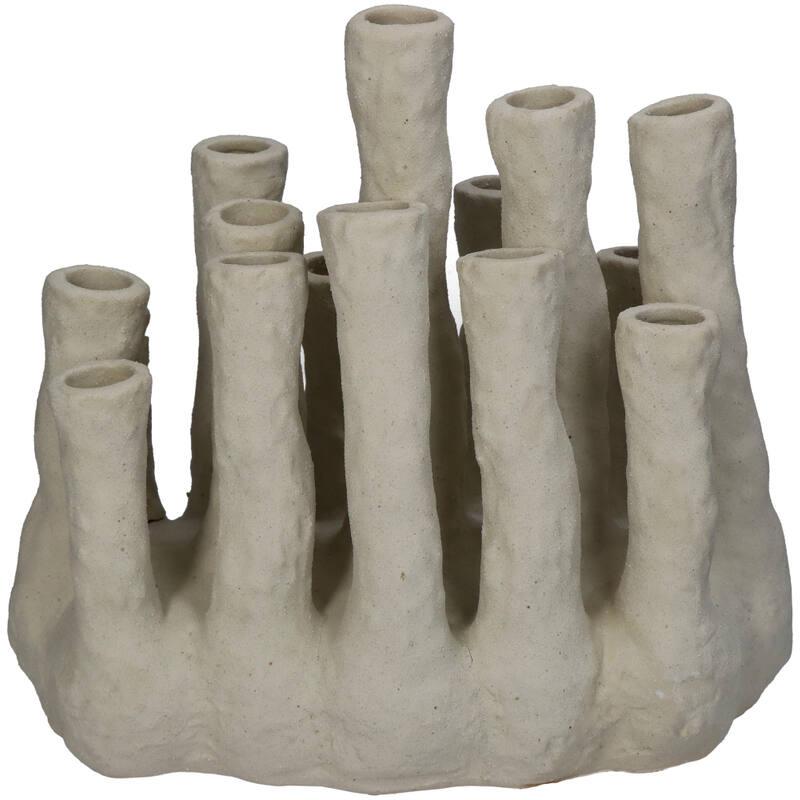 Blumenhalter XL Koralle – Ecru – Mehrfachvase aus Keramik – Dekorativer Blumenhalter für Trockenblumen & Arrangements – Maße 27×16×24 cm 