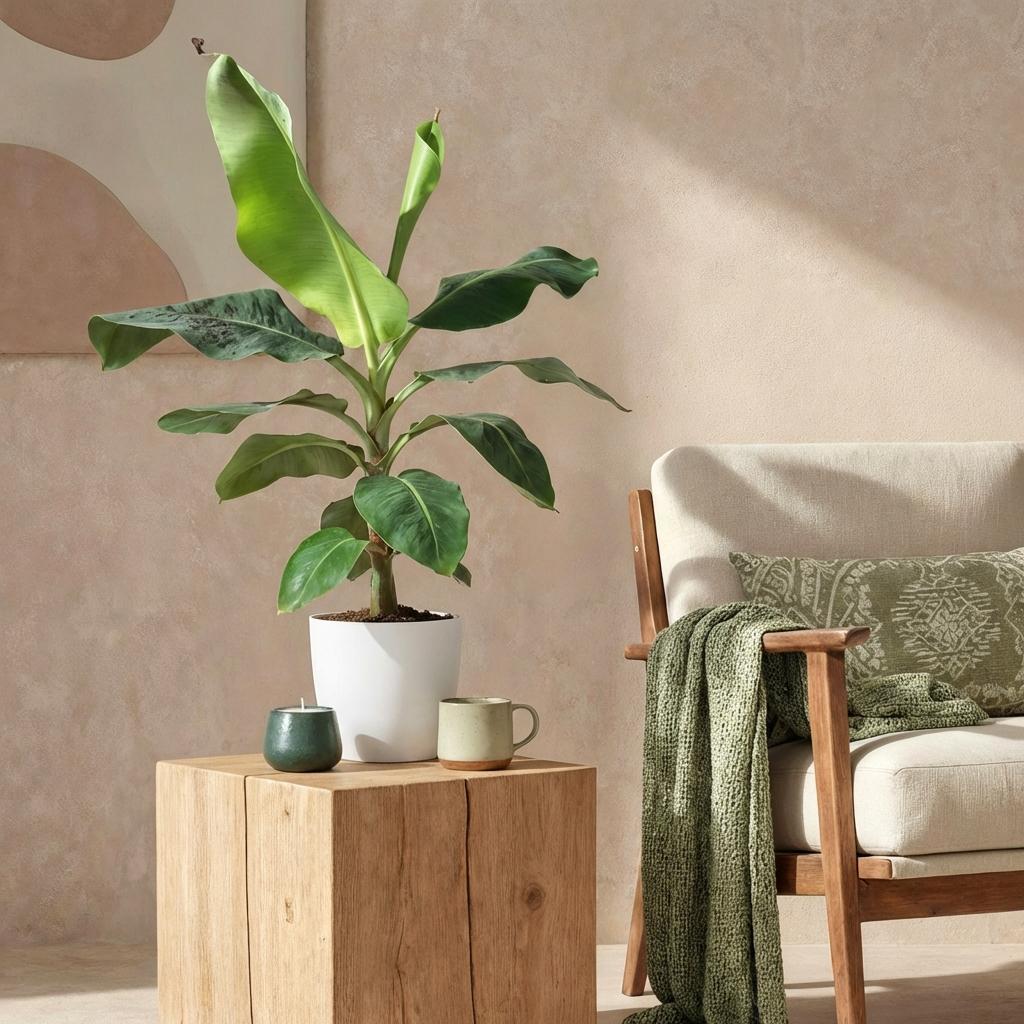 Green boutiQ - Zimmerpflanzen - Musa acuminata Dwarf Cavendisch - Bananenpflanze - Wenig Pflege - Grün - 1 Pflanze - mit Potter Weiß - Topf 21cm - Höhe 70-75cm 