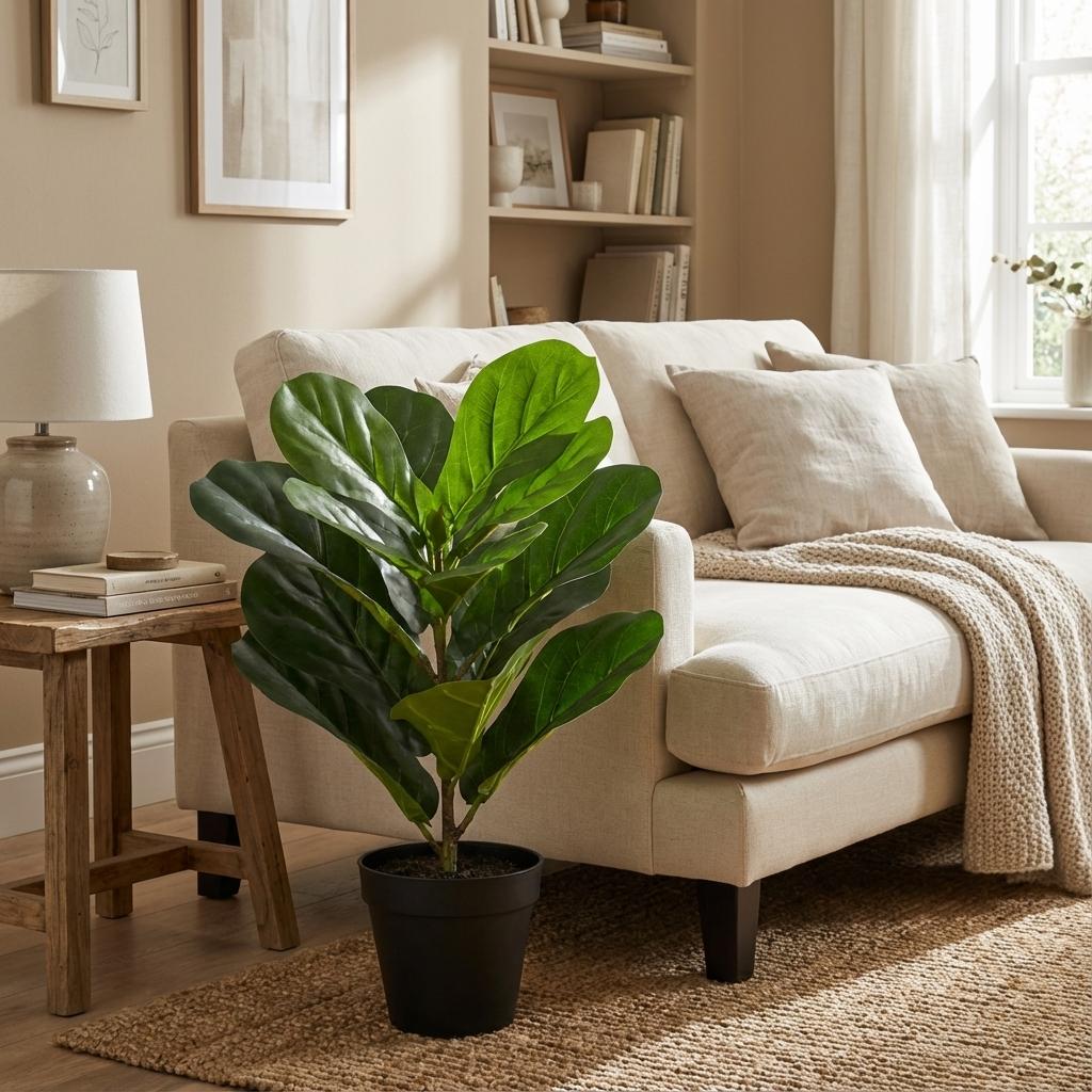 Ficus lyrata Kunstpflanze 40cm – Kompakte Geigenfeige Deko Pflanze – Pflegefreie Zimmerpflanze für Fensterbank Büro & Regal - Oasis of Life
