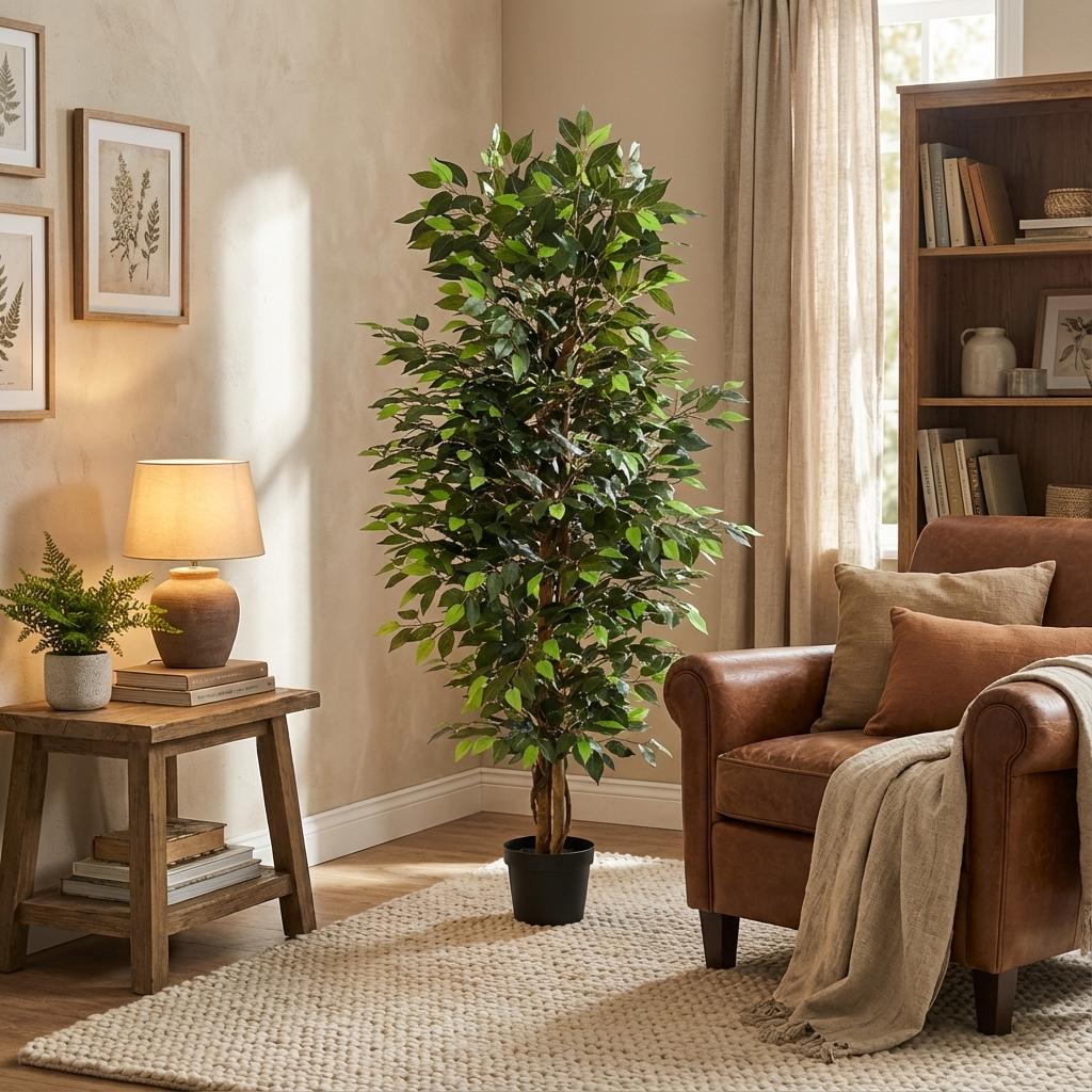 Ficus Benjamina Kunstpflanze 180cm Pflegefreie Zimmerpflanze für Wohnzimmer Büro & Empfangsbereich
